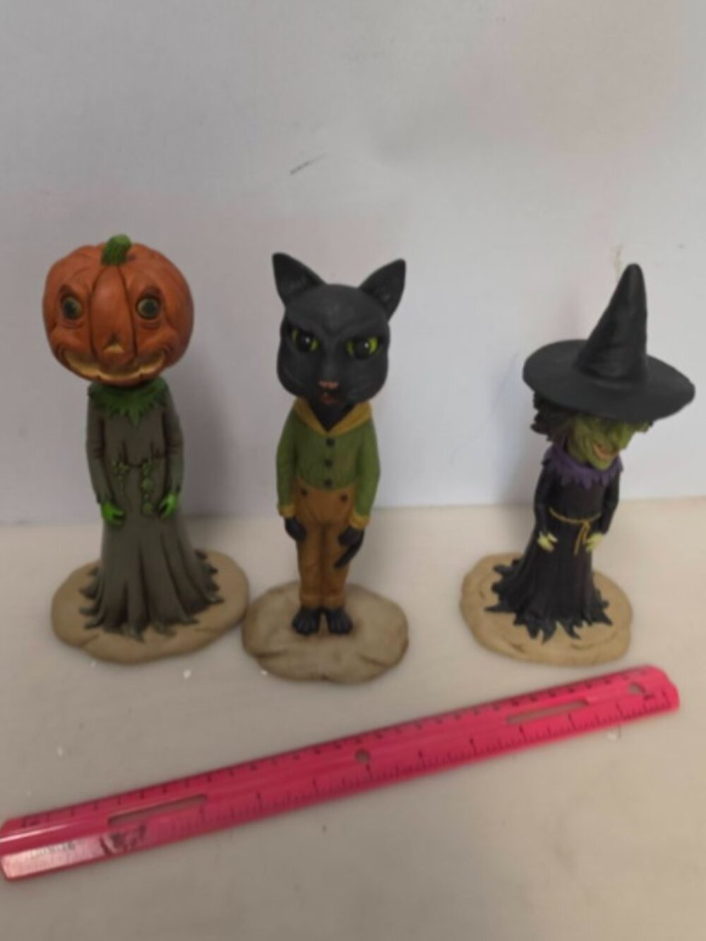 Vintage Halloween Bobble‑Head Nodders – Pumpkin Head, Black Cat & Witch